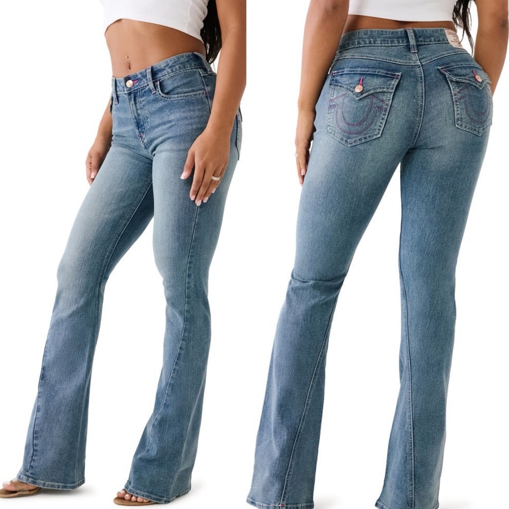 TRUE RELIGION Medium Frost Joey Mid Rise Flare Jeans